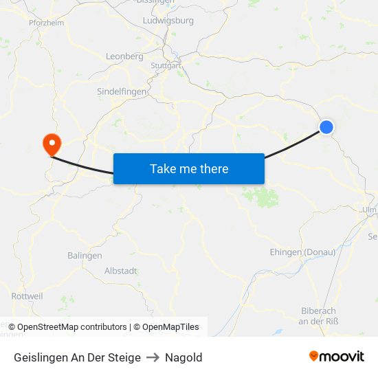 Geislingen An Der Steige to Nagold map