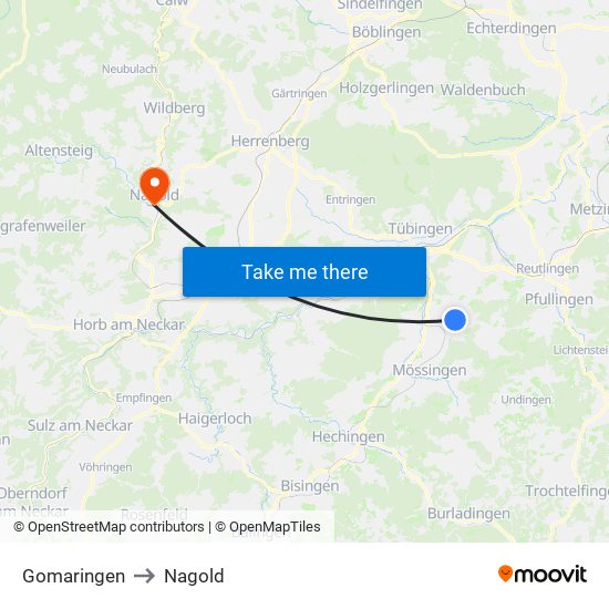 Gomaringen to Nagold map