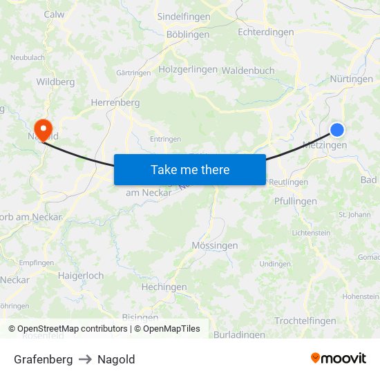 Grafenberg to Nagold map