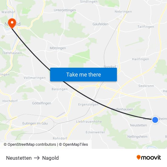 Neustetten to Nagold map