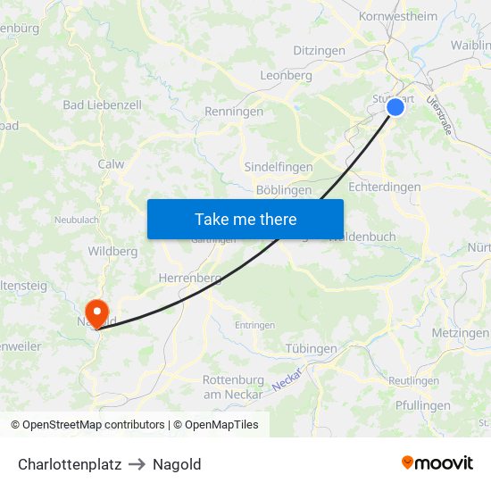 Charlottenplatz to Nagold map