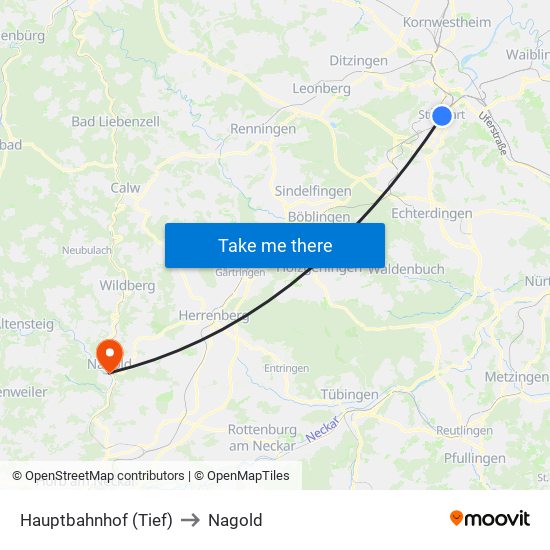 Hauptbahnhof (Tief) to Nagold map