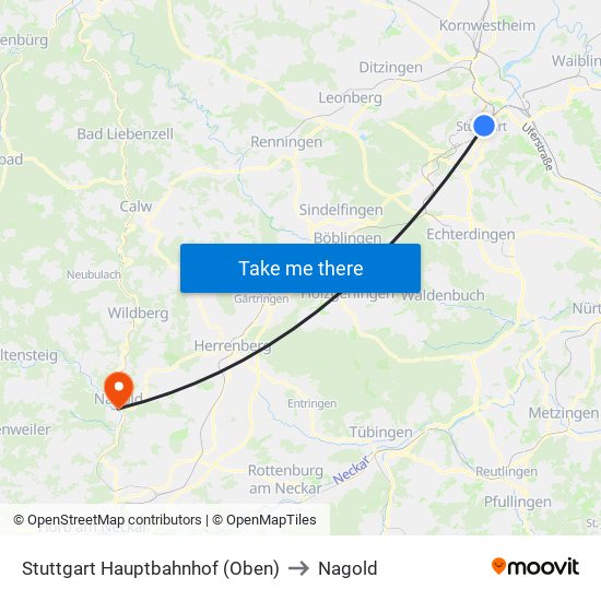 Stuttgart Hauptbahnhof (Oben) to Nagold map