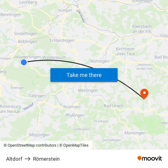Altdorf to Römerstein map