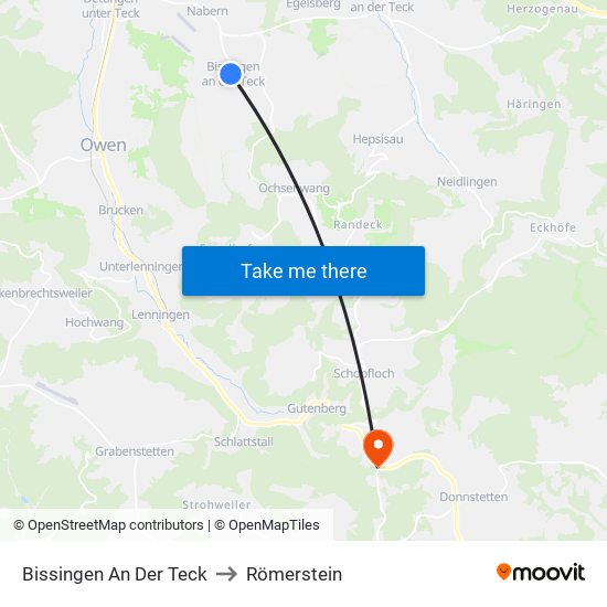 Bissingen An Der Teck to Römerstein map