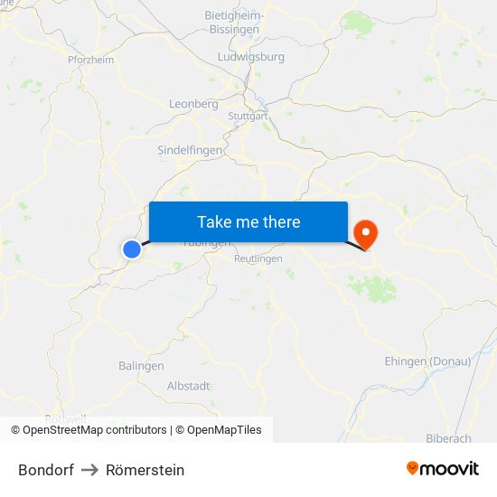 Bondorf to Römerstein map