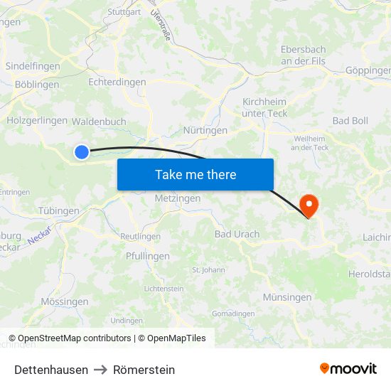 Dettenhausen to Römerstein map