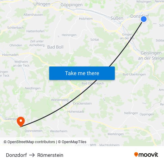Donzdorf to Römerstein map