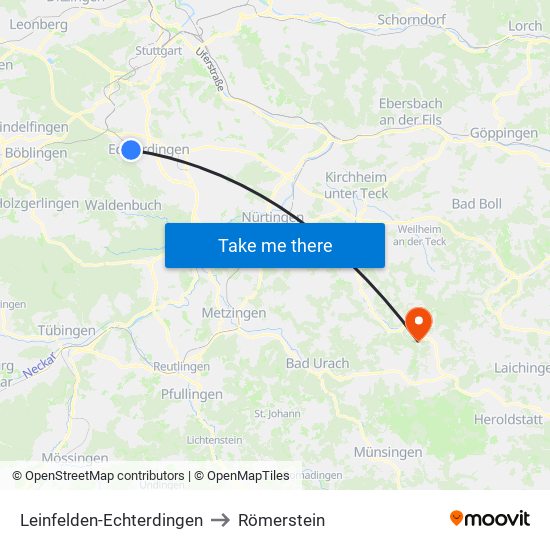 Leinfelden-Echterdingen to Römerstein map