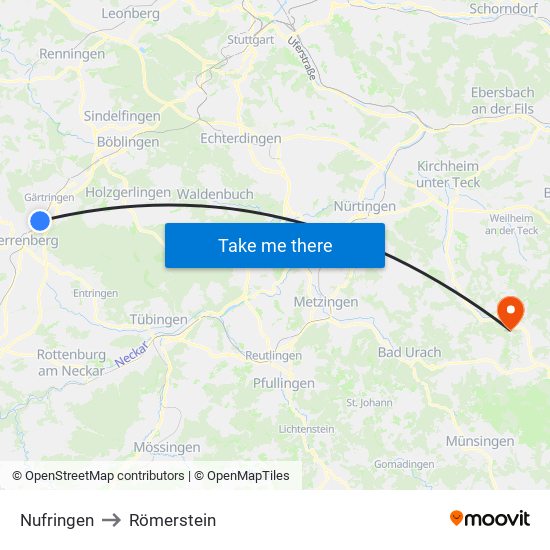 Nufringen to Römerstein map