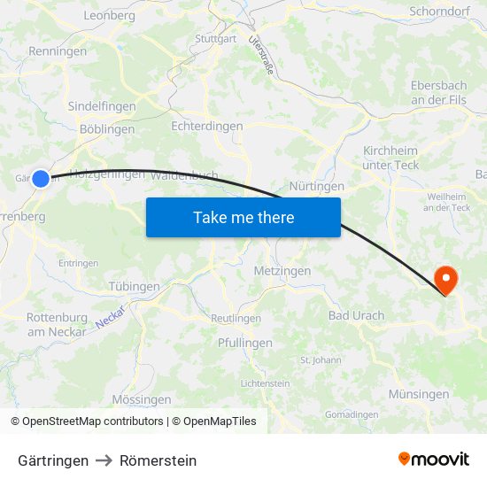 Gärtringen to Römerstein map