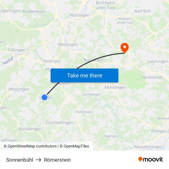 Sonnenbühl to Römerstein map