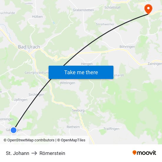 St. Johann to Römerstein map