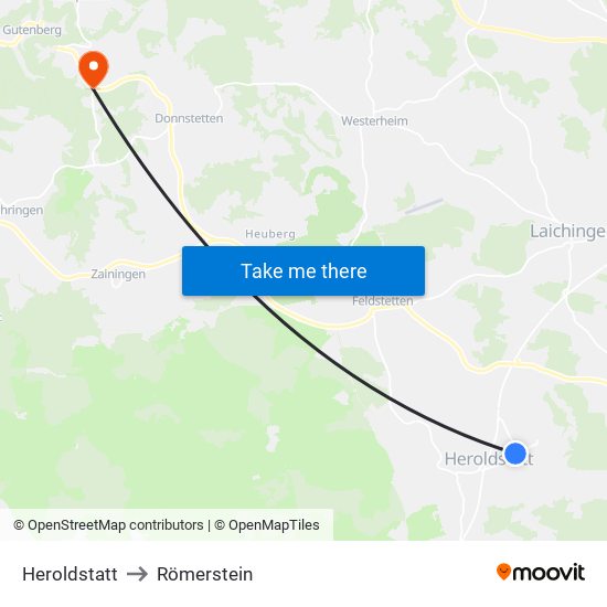 Heroldstatt to Römerstein map