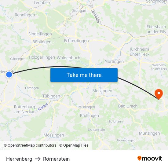 Herrenberg to Römerstein map