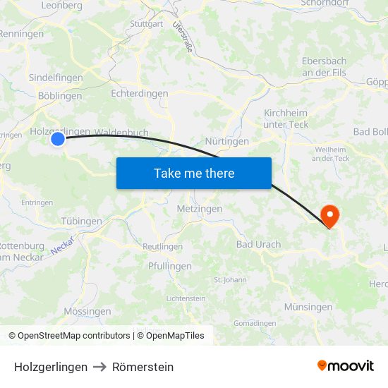 Holzgerlingen to Römerstein map