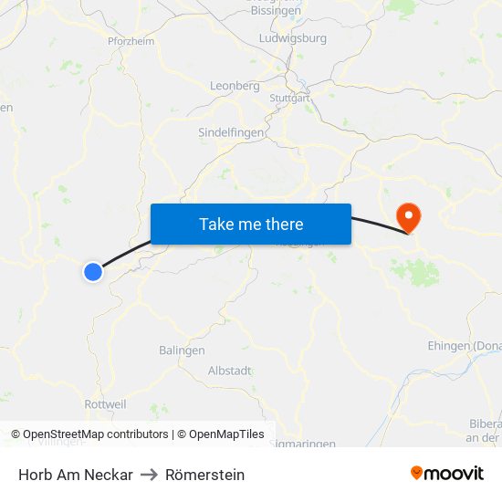 Horb Am Neckar to Römerstein map