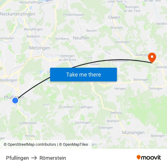 Pfullingen to Römerstein map