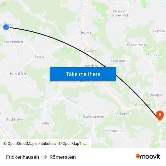 Frickenhausen to Römerstein map
