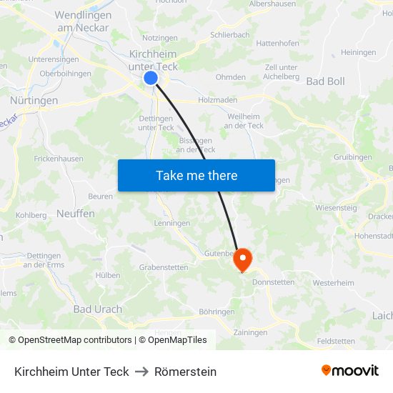 Kirchheim Unter Teck to Römerstein map