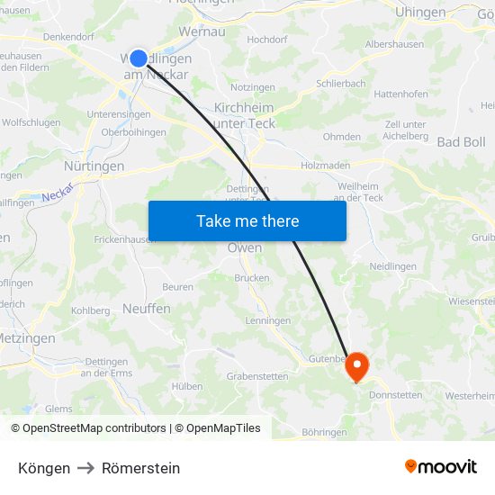Köngen to Römerstein map