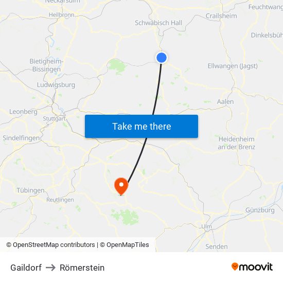 Gaildorf to Römerstein map