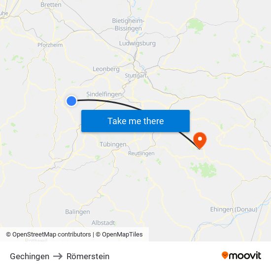 Gechingen to Römerstein map