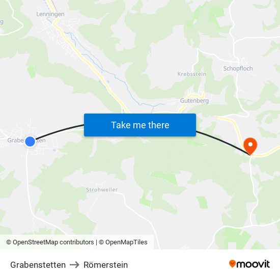 Grabenstetten to Römerstein map