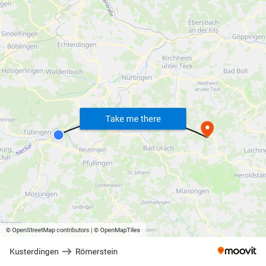 Kusterdingen to Römerstein map