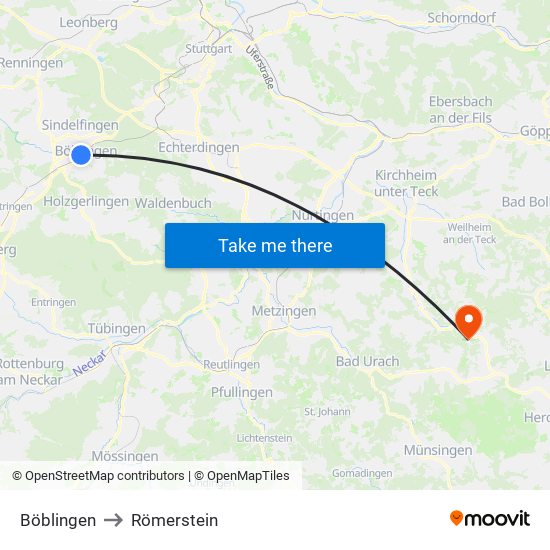 Böblingen to Römerstein map