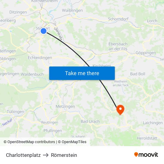 Charlottenplatz to Römerstein map