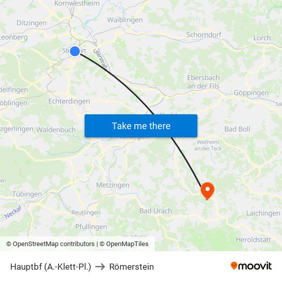 Hauptbf (A.-Klett-Pl.) to Römerstein map