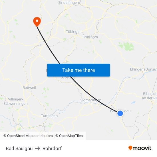 Bad Saulgau to Rohrdorf map