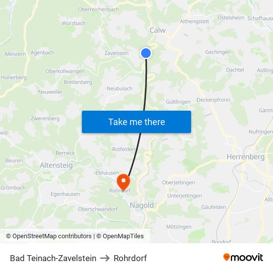 Bad Teinach-Zavelstein to Rohrdorf map