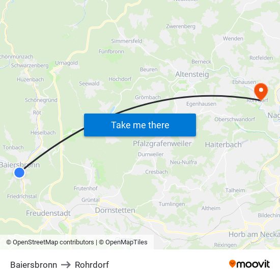 Baiersbronn to Rohrdorf map