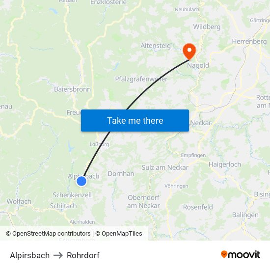 Alpirsbach to Rohrdorf map