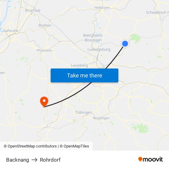 Backnang to Rohrdorf map