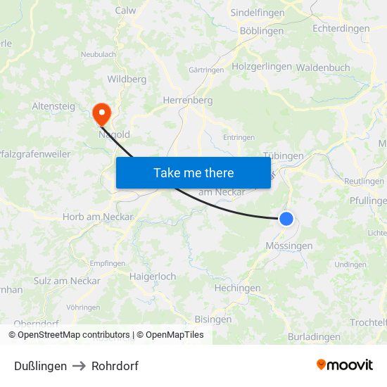 Dußlingen to Rohrdorf map