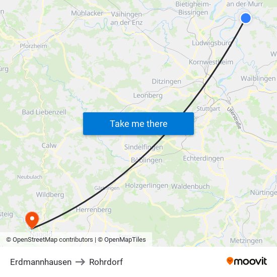 Erdmannhausen to Rohrdorf map