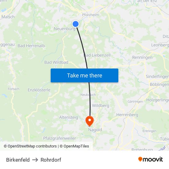 Birkenfeld to Rohrdorf map