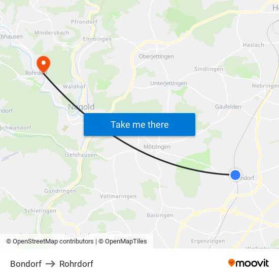 Bondorf to Rohrdorf map