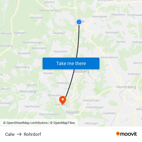 Calw to Rohrdorf map