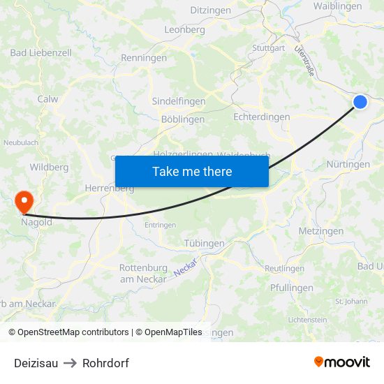 Deizisau to Rohrdorf map