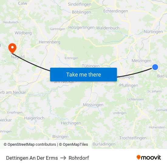Dettingen An Der Erms to Rohrdorf map
