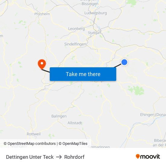Dettingen Unter Teck to Rohrdorf map