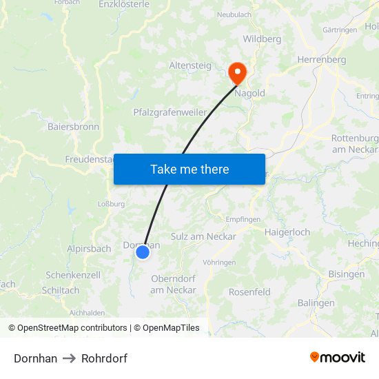 Dornhan to Rohrdorf map