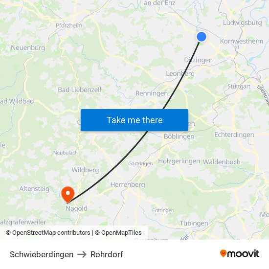 Schwieberdingen to Rohrdorf map