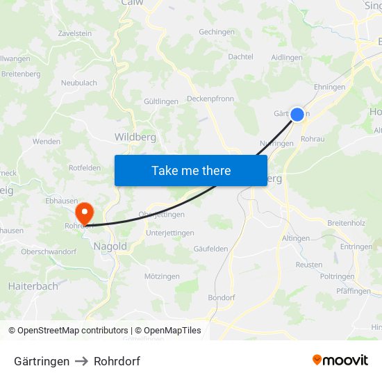 Gärtringen to Rohrdorf map