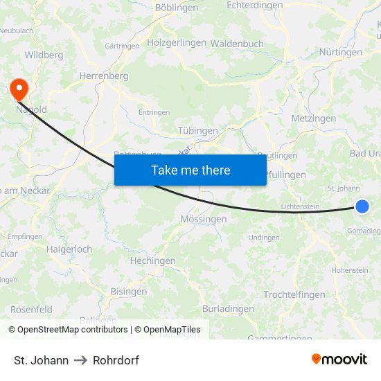 St. Johann to Rohrdorf map
