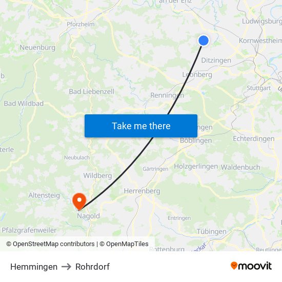 Hemmingen to Rohrdorf map